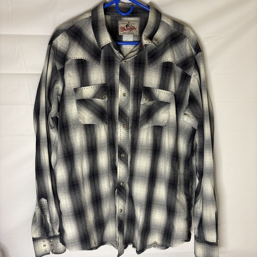 Wrangler Men's Plaid Pearl Snap Shirt Western American Cowboy, Size XL
